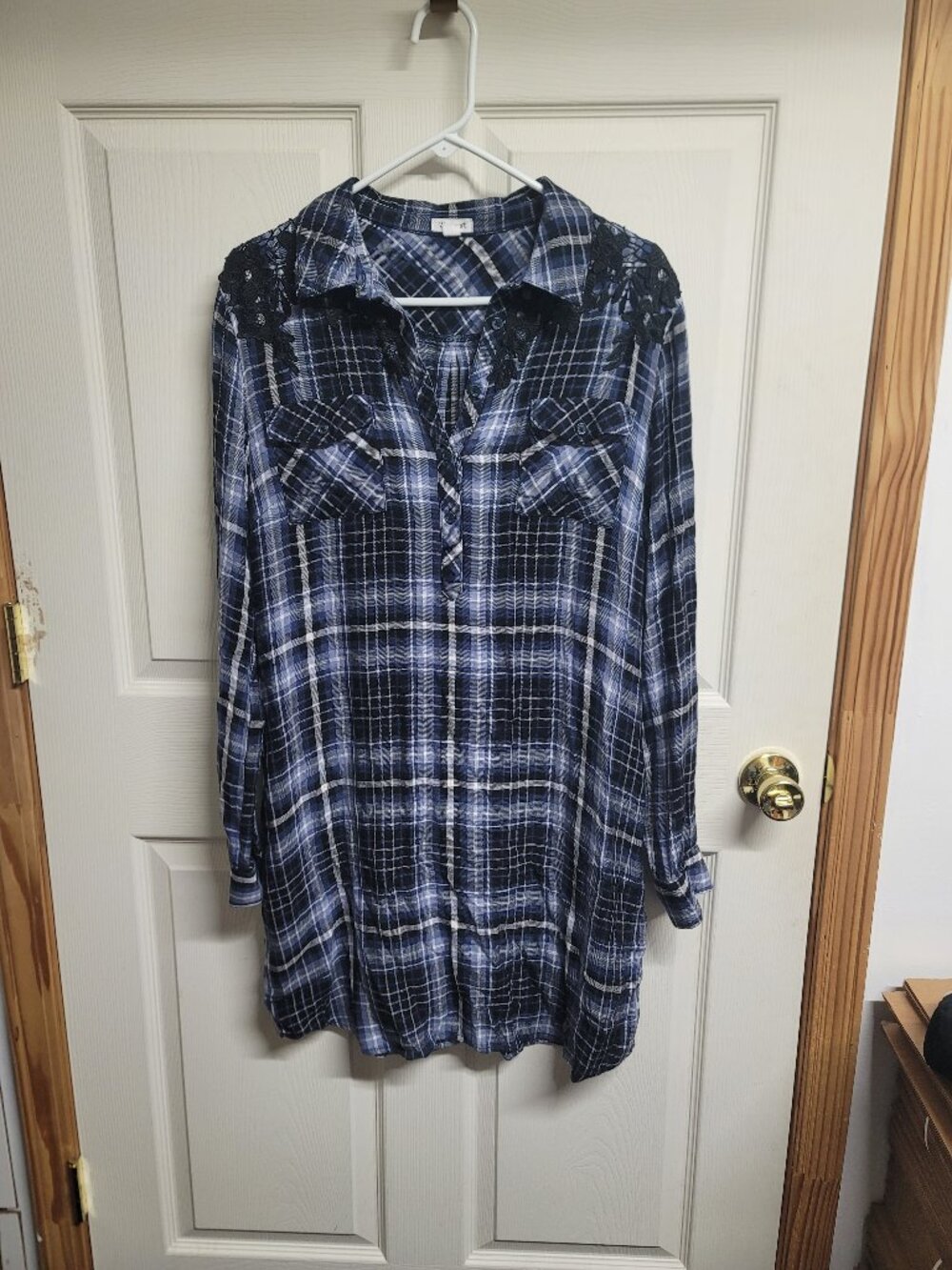 Womens Westport blue and black plaid long sleeve dress - size 16
